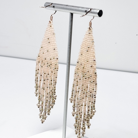 Pink Champagne Chandelier Beaded Earrings - Picture 3 of 7